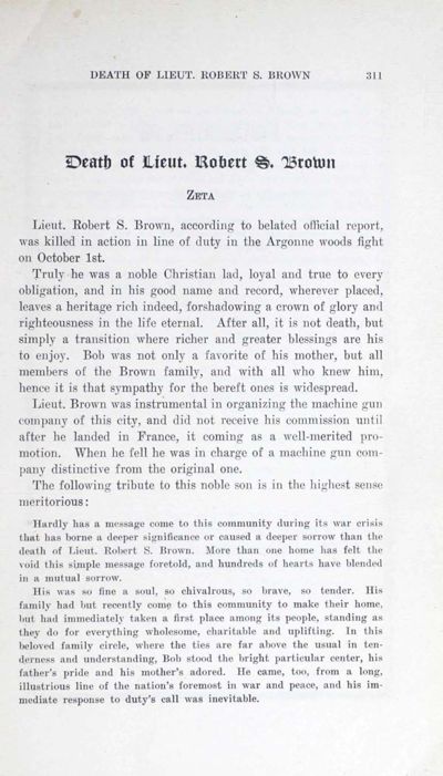 Death of Lieut. Robert S. Brown